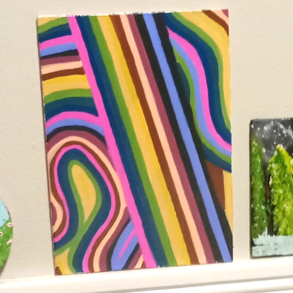 Midcentury modern inspired Groovy Lines Acrylic Painting on 5x7 stretched canvas